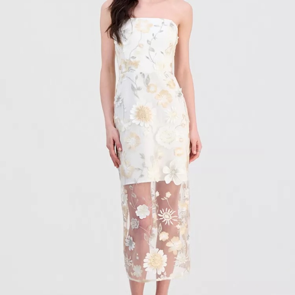 Sam Edelman 3D Flower Strapless Midi Dress White Cream NWT Size 6